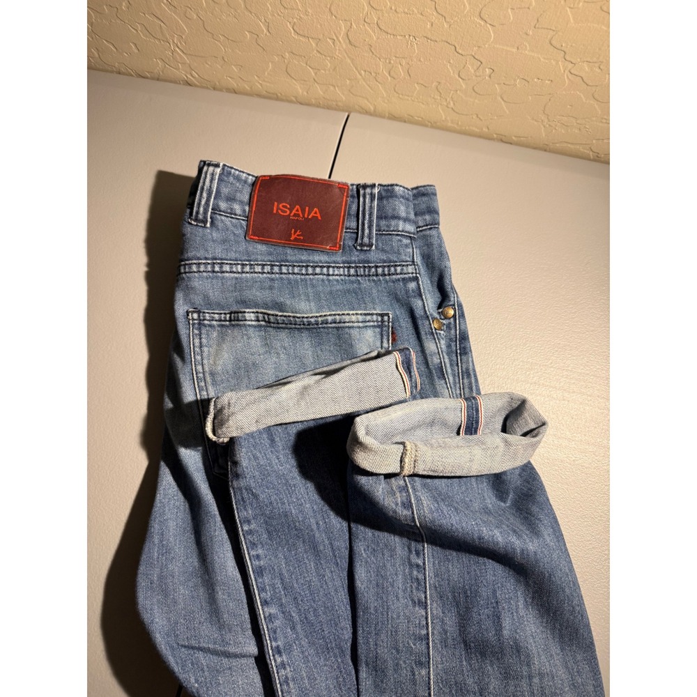 Isaia Napoli Men Blue Selvedge Twill Denim Jeans Made in Italy Size 48 IT 33 US